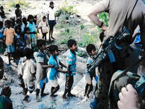 Children queuing for food, Timor Leste